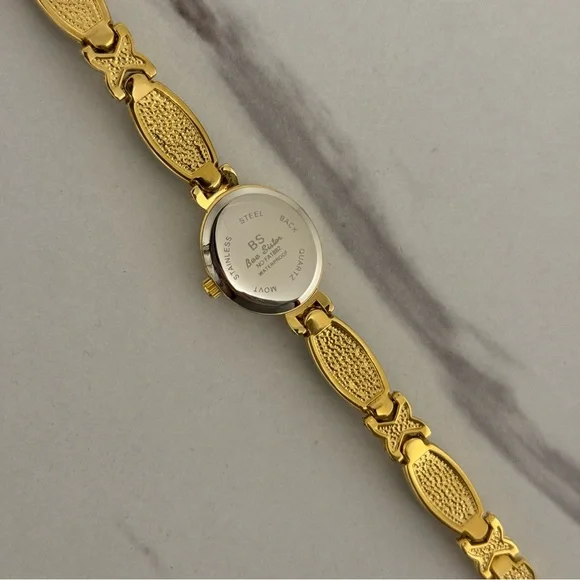 Retro Y2K Gold and Green Natural stones Vintage Watch bracelet Stainless steel - Picture 5 of 7